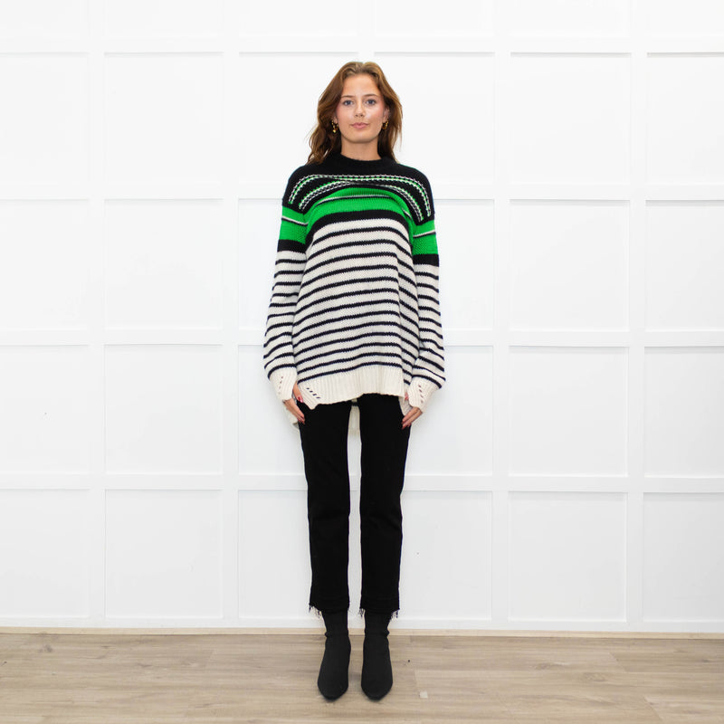 Ermanno Scervino Cream Black Green Striped Cashmere Blend Sweater