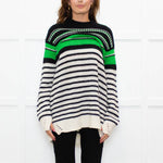 Ermanno Scervino Cream Black Green Striped Cashmere Blend Sweater