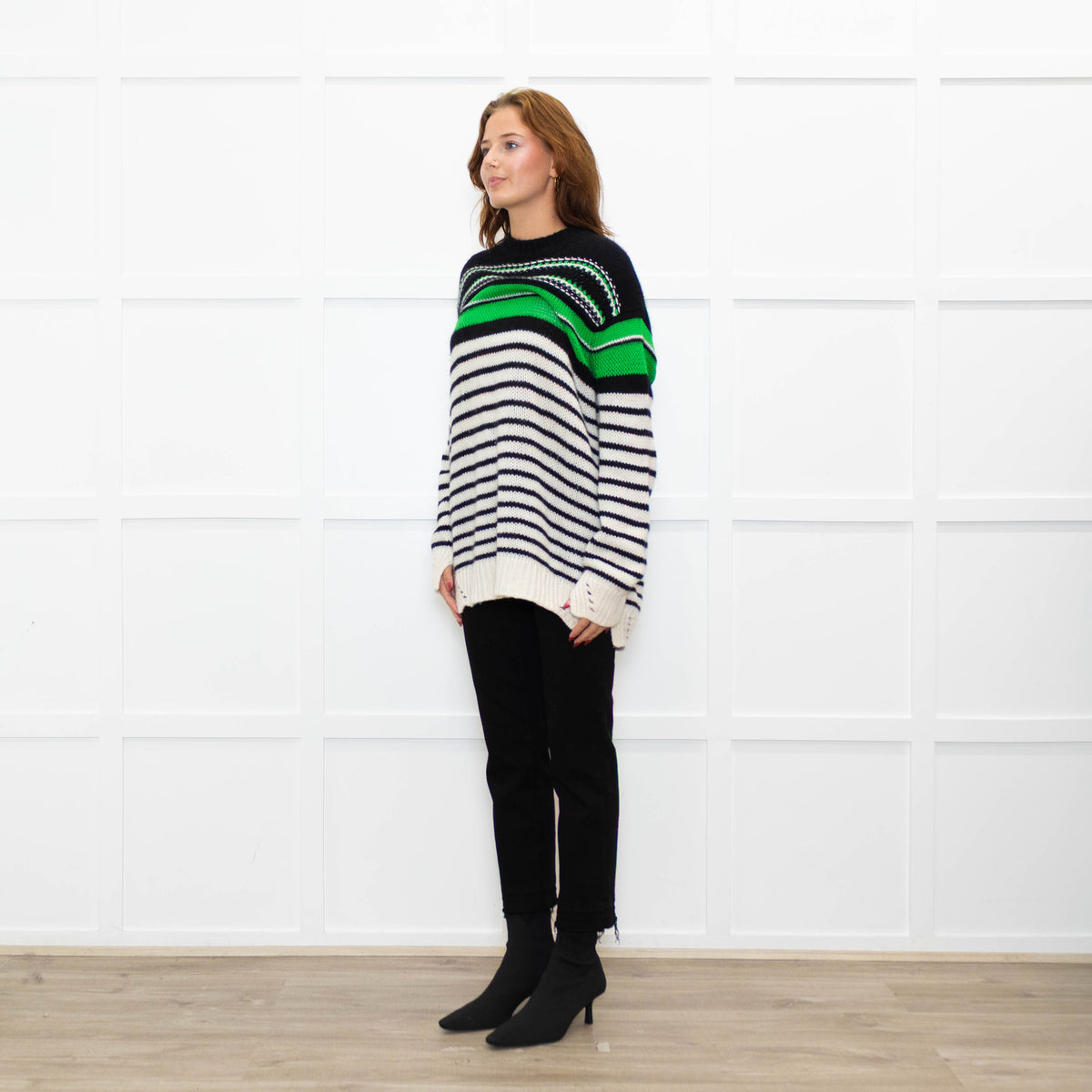 Ermanno Scervino Cream Black Green Striped Cashmere Blend Sweater