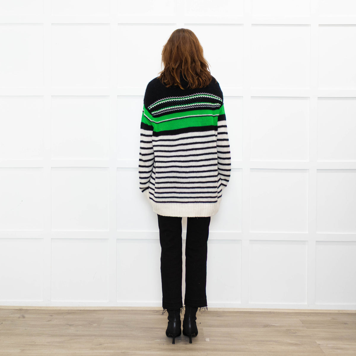 Ermanno Scervino Cream Black Green Striped Cashmere Blend Sweater