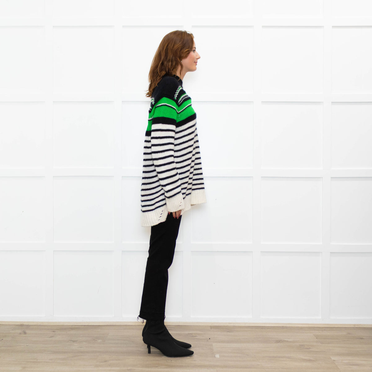 Ermanno Scervino Cream Black Green Striped Cashmere Blend Sweater