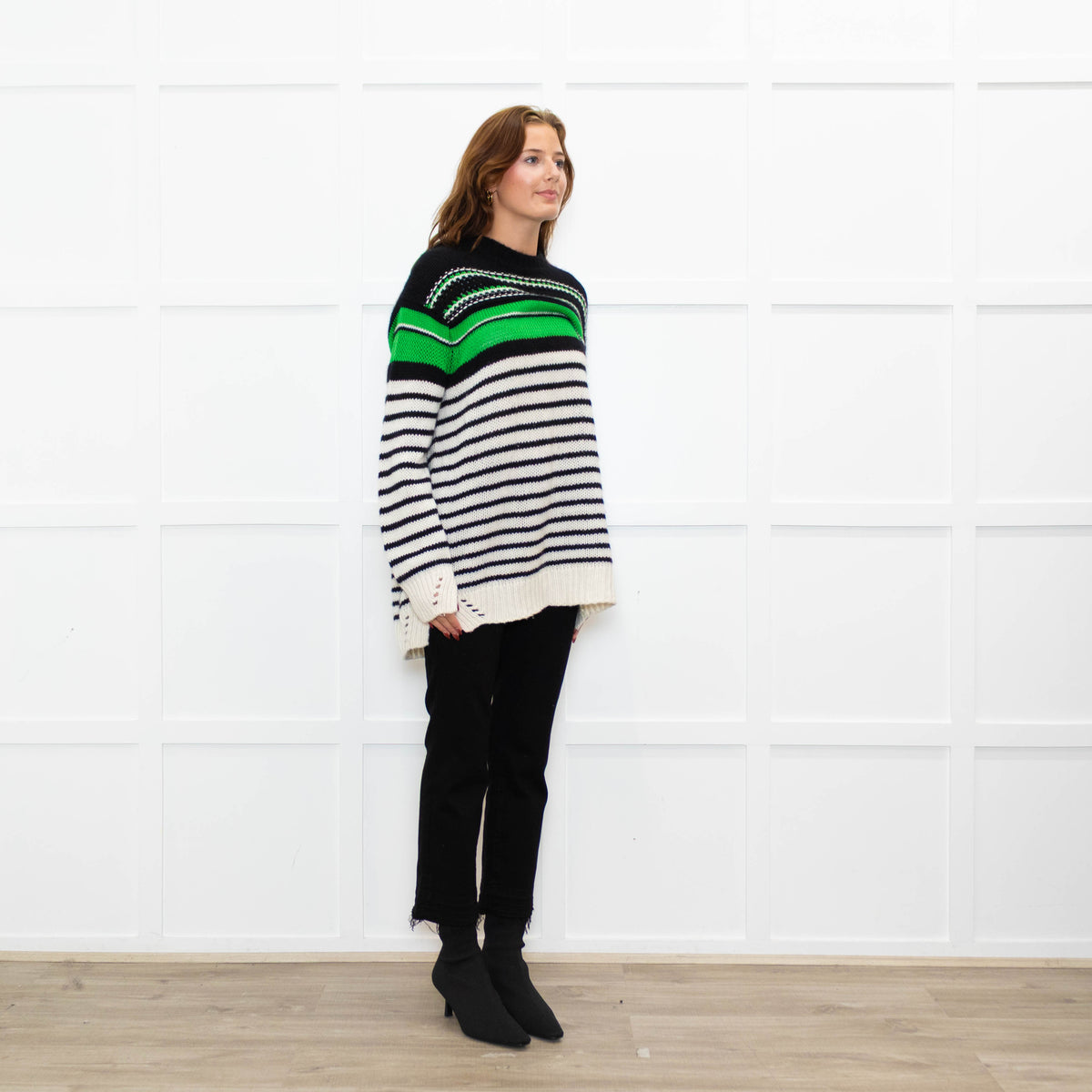 Ermanno Scervino Cream Black Green Striped Cashmere Blend Sweater
