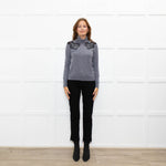 Sandro Grey Black Lace Detail Fine Sweater