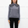 Sandro Grey Black Lace Detail Fine Sweater