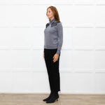 Sandro Grey Black Lace Detail Fine Sweater