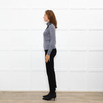 Sandro Grey Black Lace Detail Fine Sweater