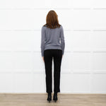 Sandro Grey Black Lace Detail Fine Sweater