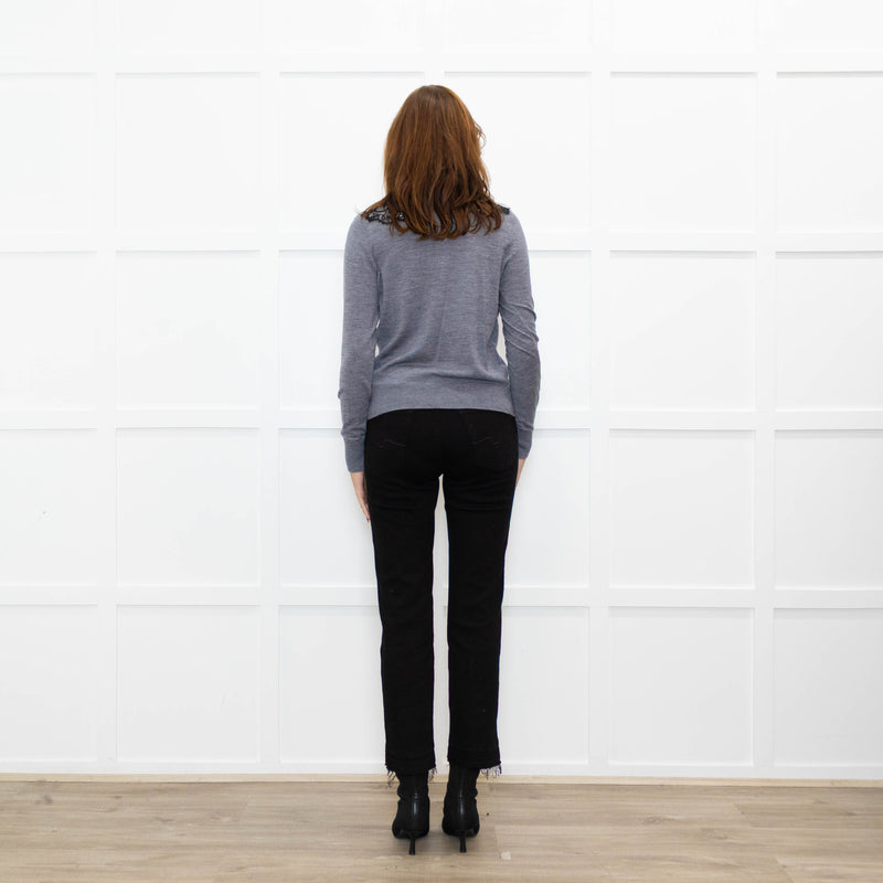 Sandro Grey Black Lace Detail Fine Sweater