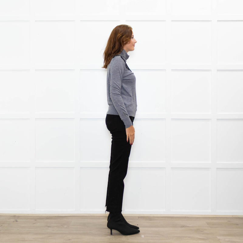 Sandro Grey Black Lace Detail Fine Sweater
