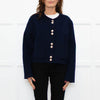 Maje Navy Blue Wool Blend Gold Press Stud Short Jacket