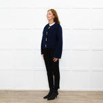Maje Navy Blue Wool Blend Gold Press Stud Short Jacket