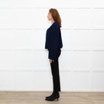 Maje Navy Blue Wool Blend Gold Press Stud Short Jacket