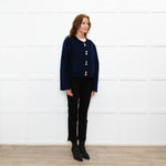 Maje Navy Blue Wool Blend Gold Press Stud Short Jacket
