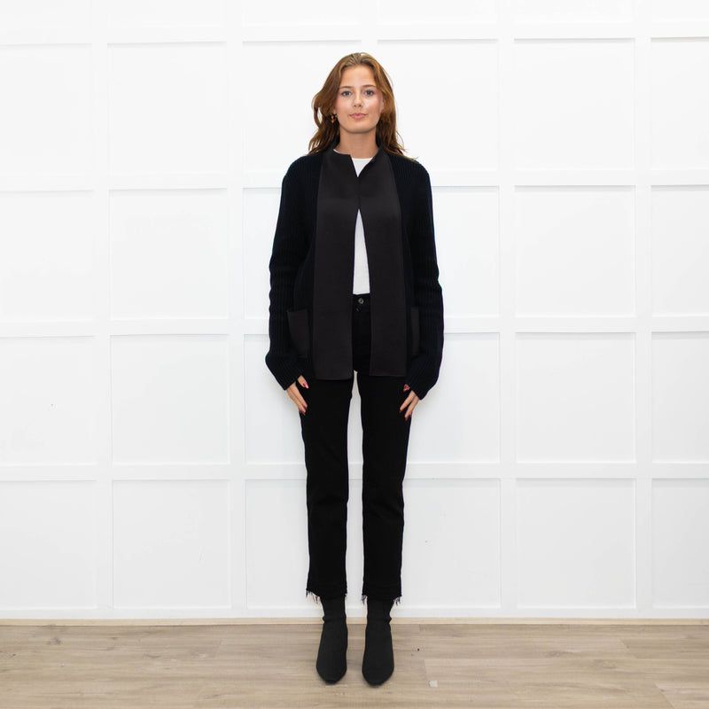 Joseph Black Cotton Fabric Trim Edge To Edge Cardigan