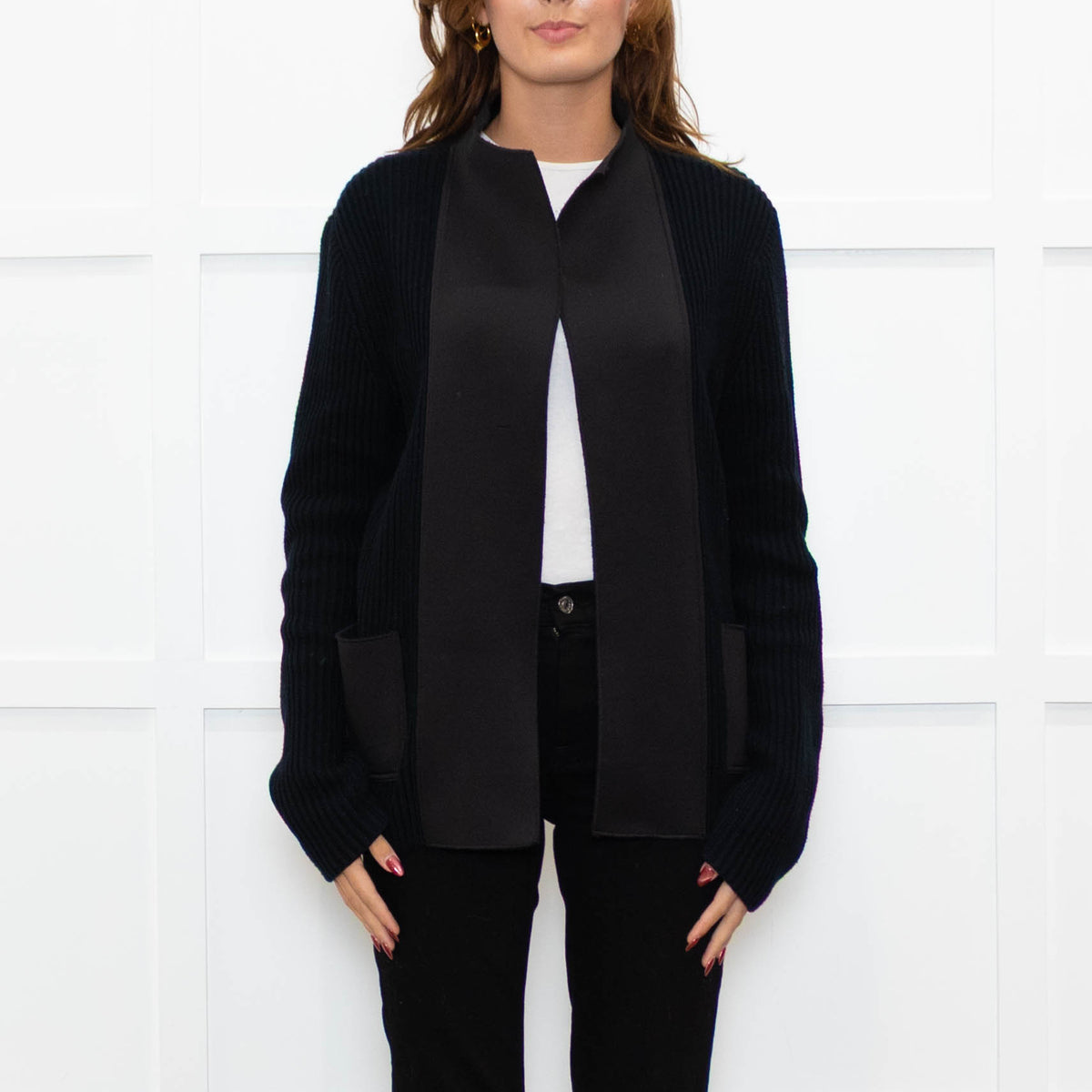 Joseph Black Cotton Fabric Trim Edge To Edge Cardigan