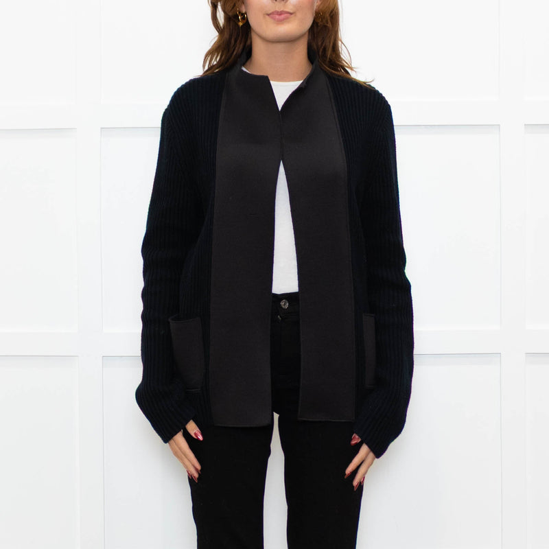 Joseph Black Cotton Fabric Trim Edge To Edge Cardigan