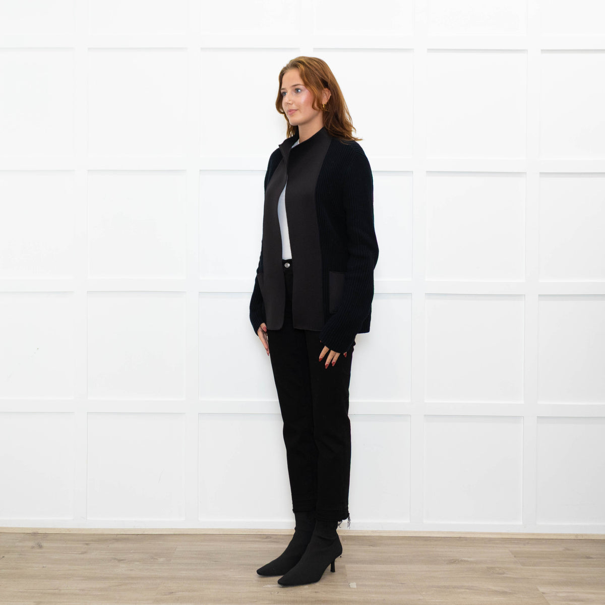 Joseph Black Cotton Fabric Trim Edge To Edge Cardigan