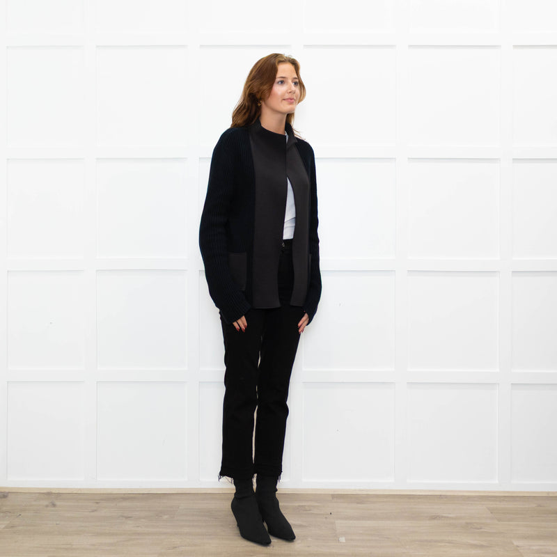 Joseph Black Cotton Fabric Trim Edge To Edge Cardigan