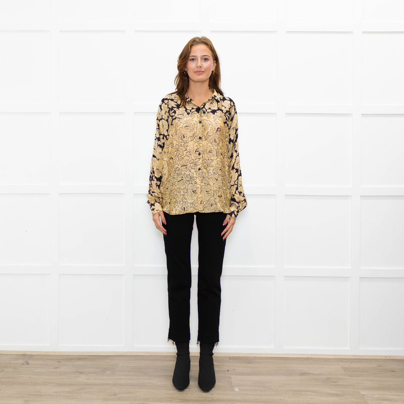 Mes Demoiselles Gold and Black Floral Blouse