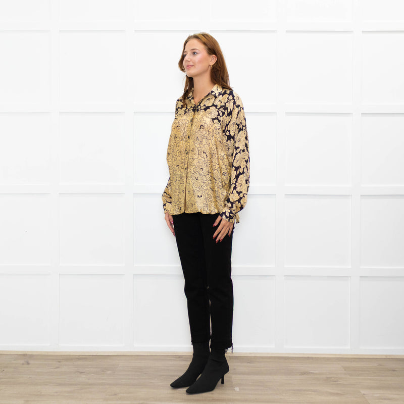 Mes Demoiselles Gold and Black Floral Blouse