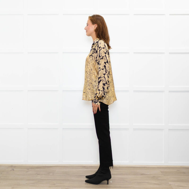 Mes Demoiselles Gold and Black Floral Blouse