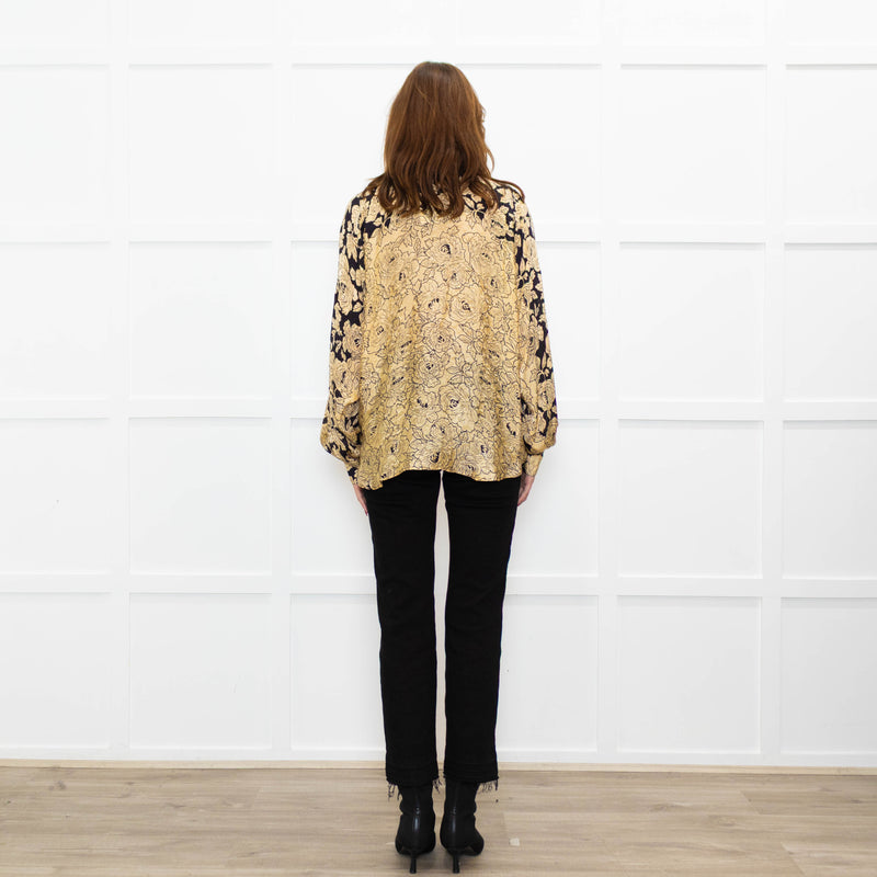 Mes Demoiselles Gold and Black Floral Blouse