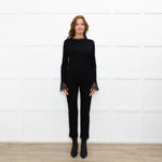 Me + Em Black Lace Trim Cotton Long Sleeve Top