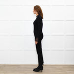 Me + Em Black Lace Trim Cotton Long Sleeve Top