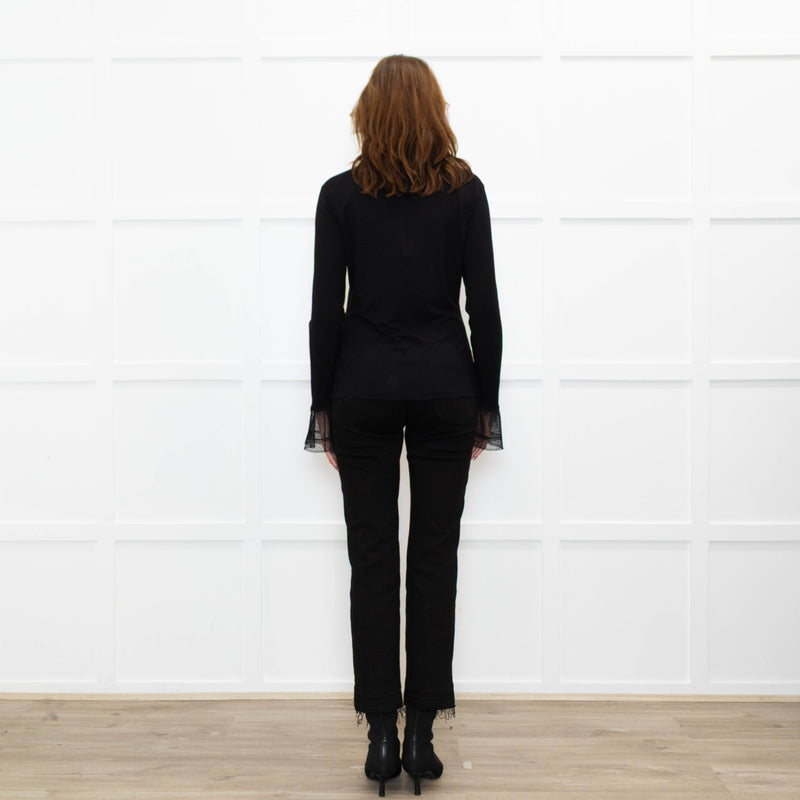 Me + Em Black Lace Trim Cotton Long Sleeve Top