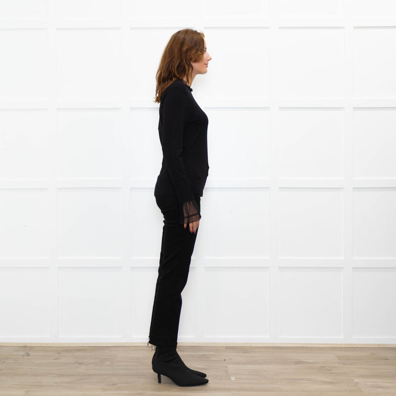 Me + Em Black Lace Trim Cotton Long Sleeve Top