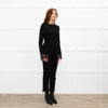 Me + Em Black Lace Trim Cotton Long Sleeve Top