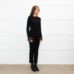 Me + Em Black Lace Trim Cotton Long Sleeve Top