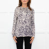 Project AJ 117 Cream Black Animal Print Ruffle Trim Blouse