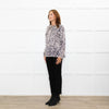 Project AJ 117 Cream Black Animal Print Ruffle Trim Blouse
