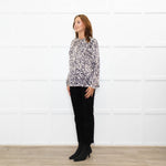 Project AJ 117 Cream Black Animal Print Ruffle Trim Blouse