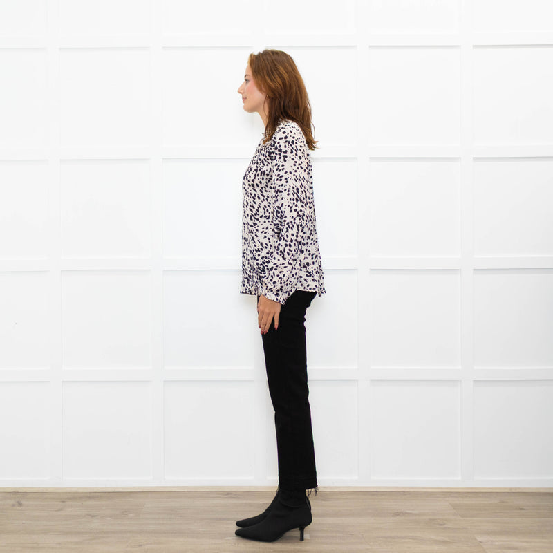 Project AJ 117 Cream Black Animal Print Ruffle Trim Blouse