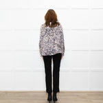 Project AJ 117 Cream Black Animal Print Ruffle Trim Blouse