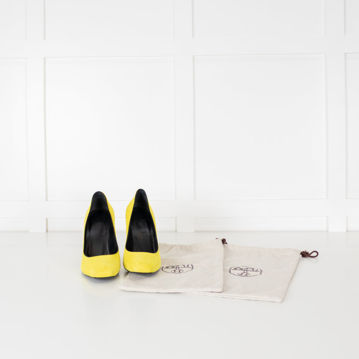 Hermes Neon Yellow Suede Square Heels