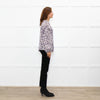 Project AJ 117 Cream Black Animal Print Ruffle Trim Blouse