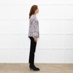 Project AJ 117 Cream Black Animal Print Ruffle Trim Blouse