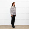 Project AJ 117 Cream Black Animal Print Ruffle Trim Blouse