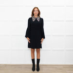 Andrew GN Black Silver Embellished Collar Puffed Sleeves Dress