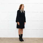 Andrew GN Black Silver Embellished Collar Puffed Sleeves Dress