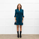 Aspiga Teal Stretch Corduroy Frill Trim Dress