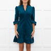 Aspiga Teal Stretch Corduroy Frill Trim Dress