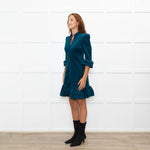 Aspiga Teal Stretch Corduroy Frill Trim Dress