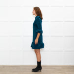 Aspiga Teal Stretch Corduroy Frill Trim Dress