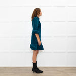 Aspiga Teal Stretch Corduroy Frill Trim Dress