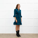 Aspiga Teal Stretch Corduroy Frill Trim Dress