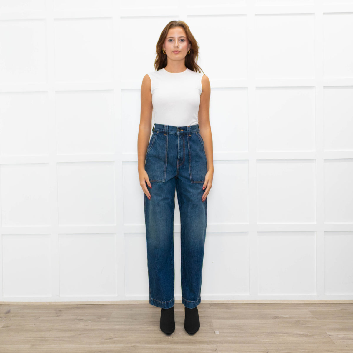 Khaite Blue Hewitt Large Pocket Front Jeans